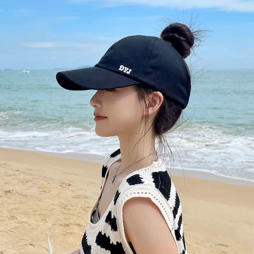 New with Open Top Summer Women's Ponytail Hat Casual Versatile Baseball Cap Letter Embroidery Sun Protection Hat