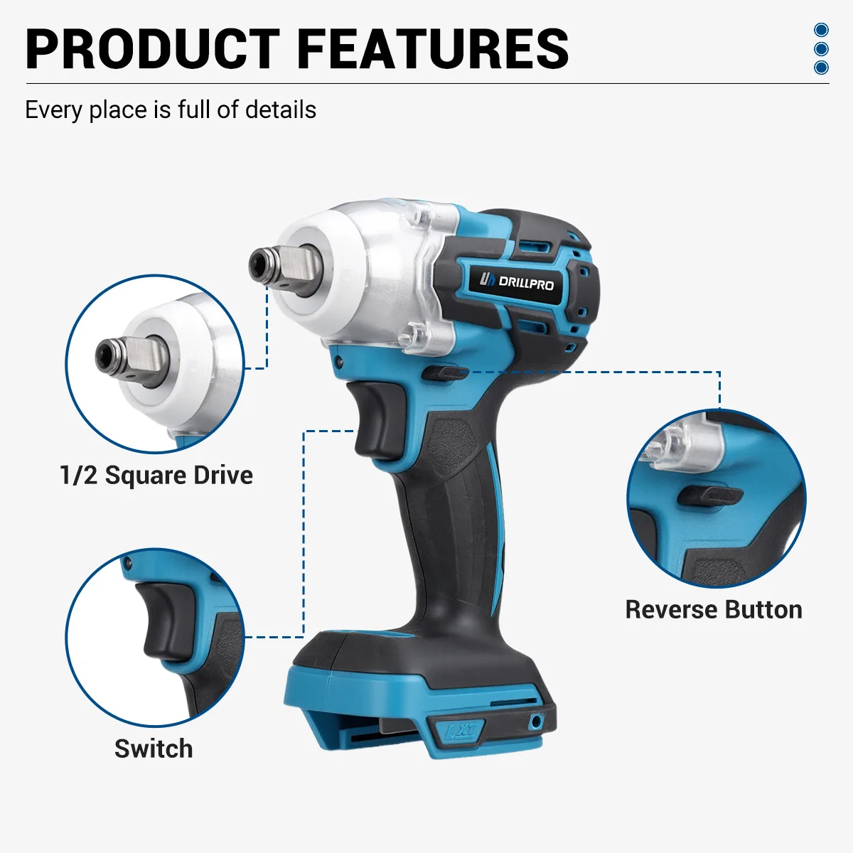 Drillpro Bürstenloser Akku-Elektrowerkzeugsatz 125mm Winkelschleifer Elektrohammer 10mm Schlagbohrmaschine 800N.m Elektroschrauber – Detail 7