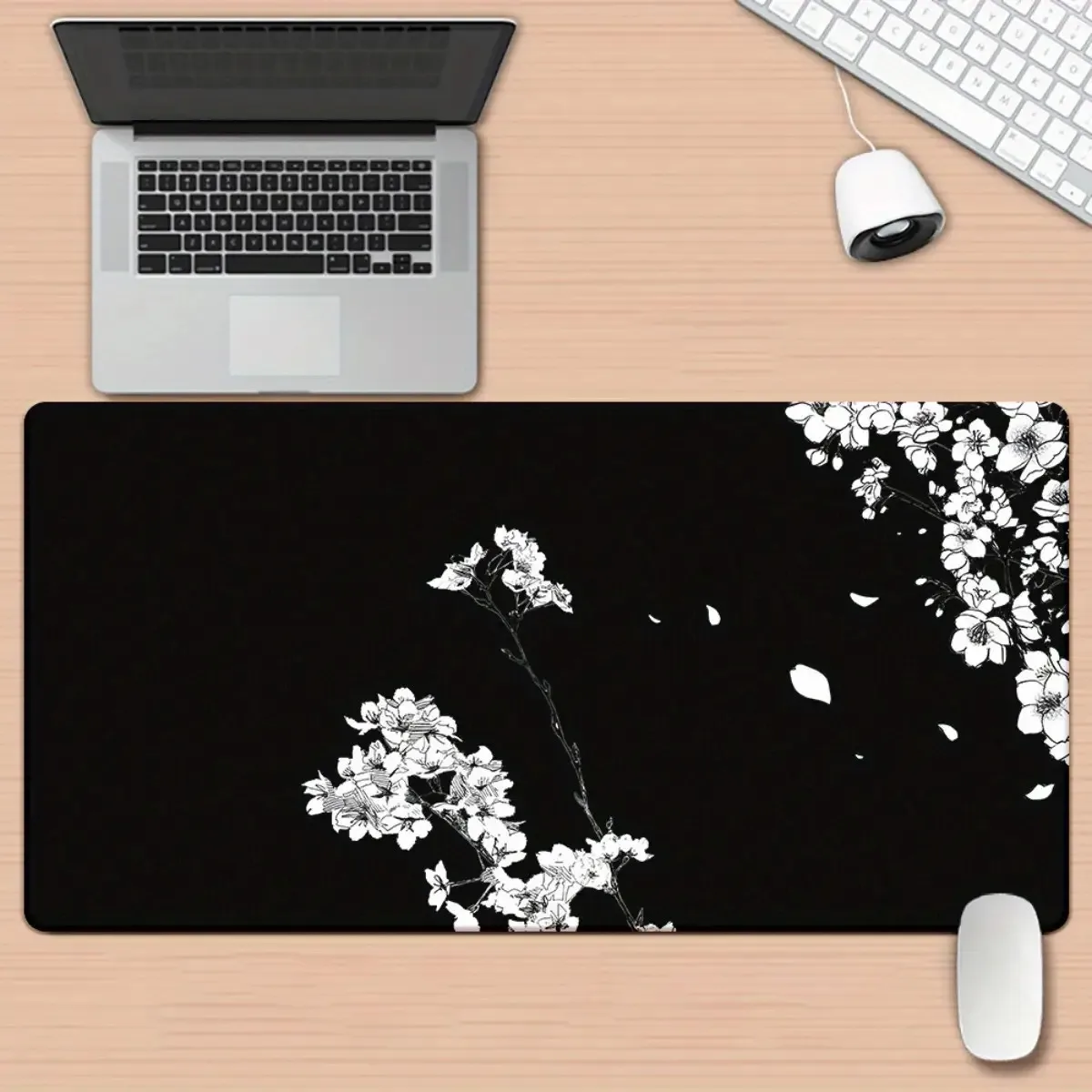 Oval Large White Floral Rubber Desk Pad Anti-Slip Print Gaming Mouse Keyboard Mat Gift for Home Office