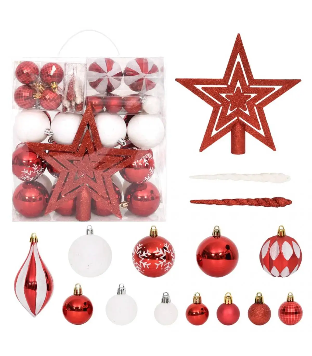 Christmas ornaments set Christmas ornaments 64 pieces red and white