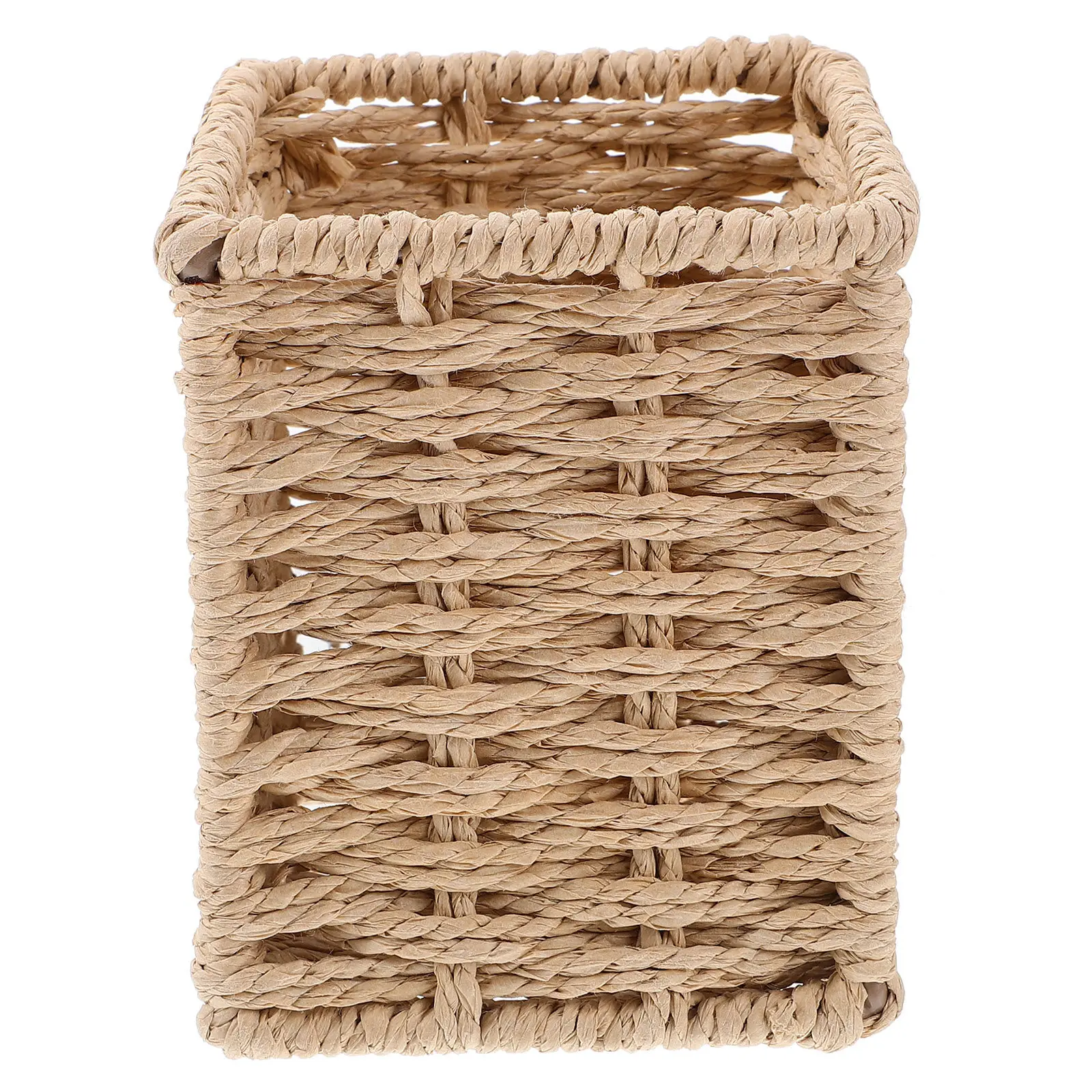 Handmade Paper Rope Pen Holder Woven Desk Organizer Pencil Storage Basket Office Stationery Holder Makeup Brush Organizer