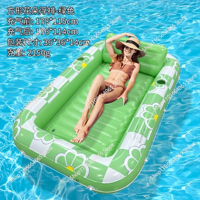 Thickened Large Inflatable Water Lounge Floating Bed Pool Float Sunbath Tanning Mat for Outdoor Pool