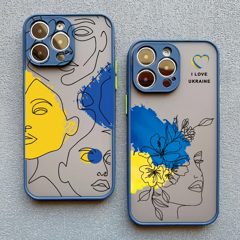Ukraine Map Flag Love Heart Pattern Phone Case For iphone 15 14 11 12 13 Pro Max Mini X XS XR 7 8 Plus SE2 Blue Shockproof Cover image 6