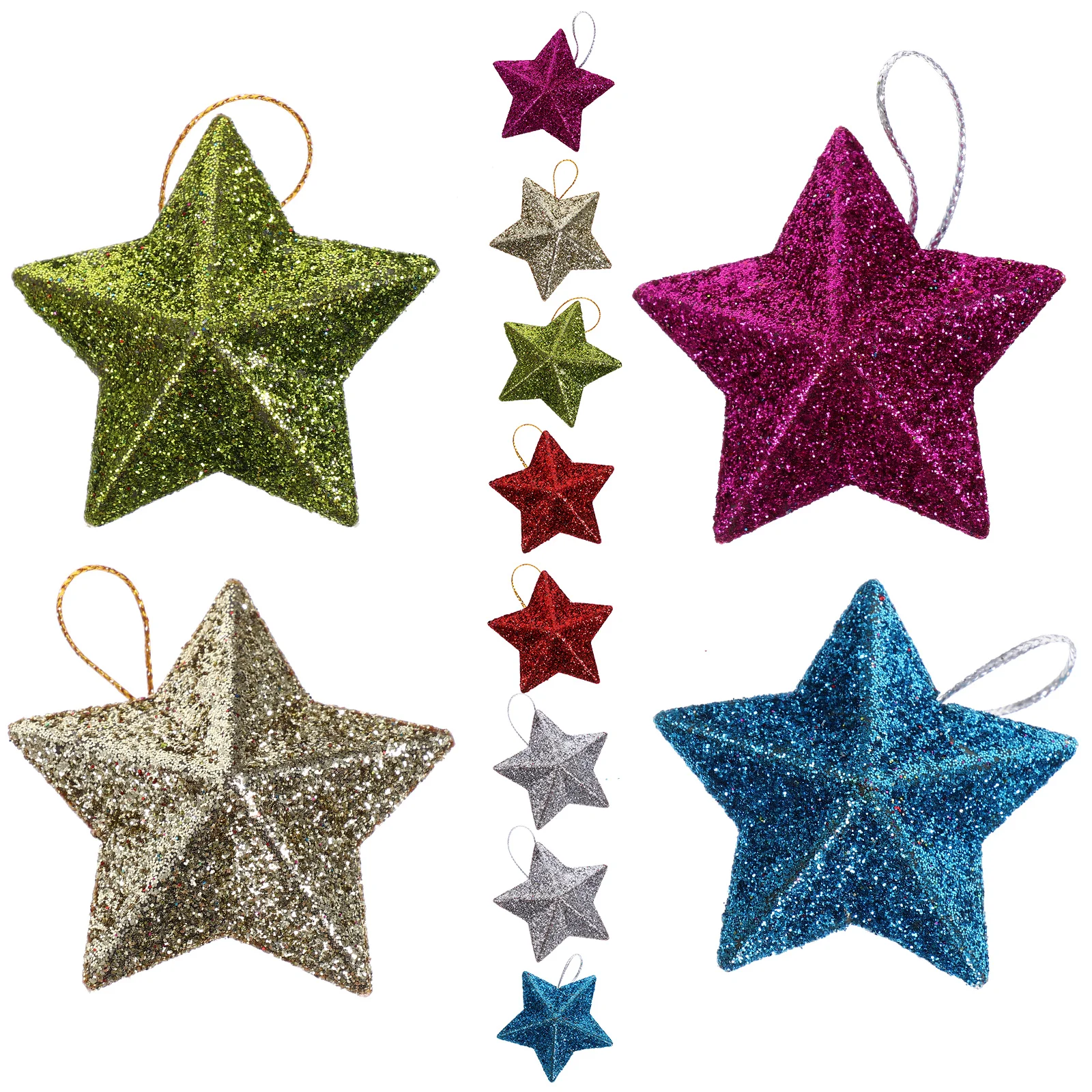 

12 Pcs Outdoor Pentagram Pendant Christmas Decors Gold Powder Hanging Stars Ornaments