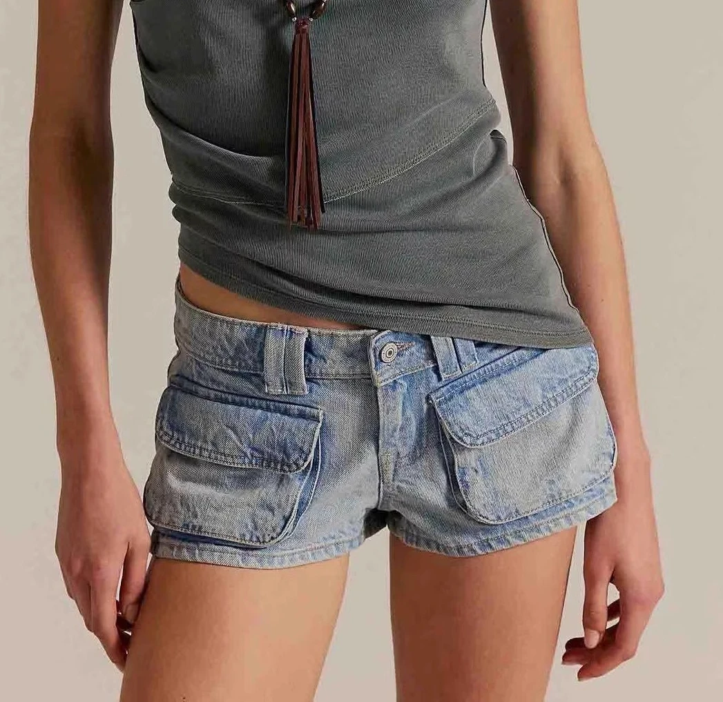 

Summer Spice Girls Denim Shorts with Pockets 2026 New Cargo Hot Pants Women