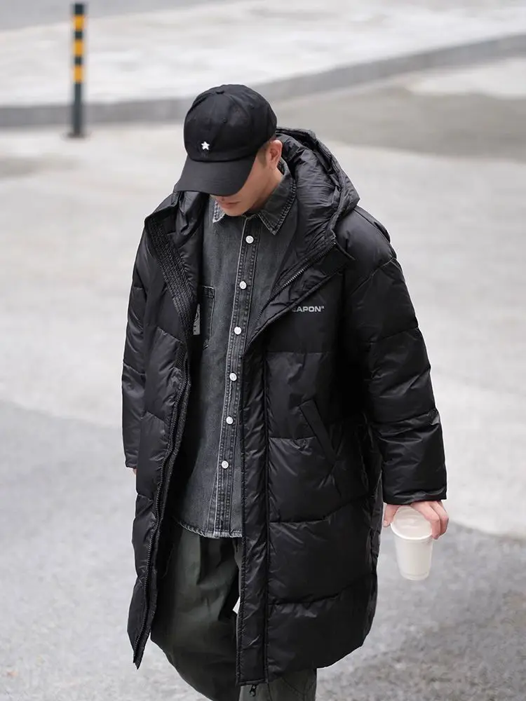 Winter men's mid length cotton jacket men's winter outfit black hooded thickened warm cotton jacket couple jacket