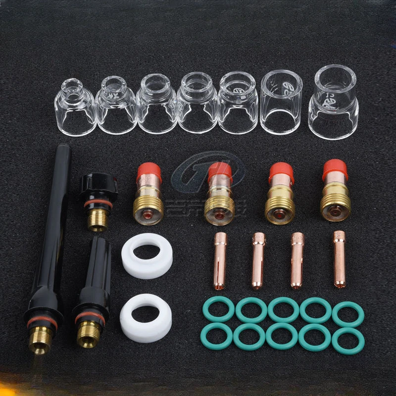 Tungsten Gas Welding Gun Wp17/18/26 Rear Cover Thick Short Gas Mirror Accessories Pyrxe Glass 30Pcs Set