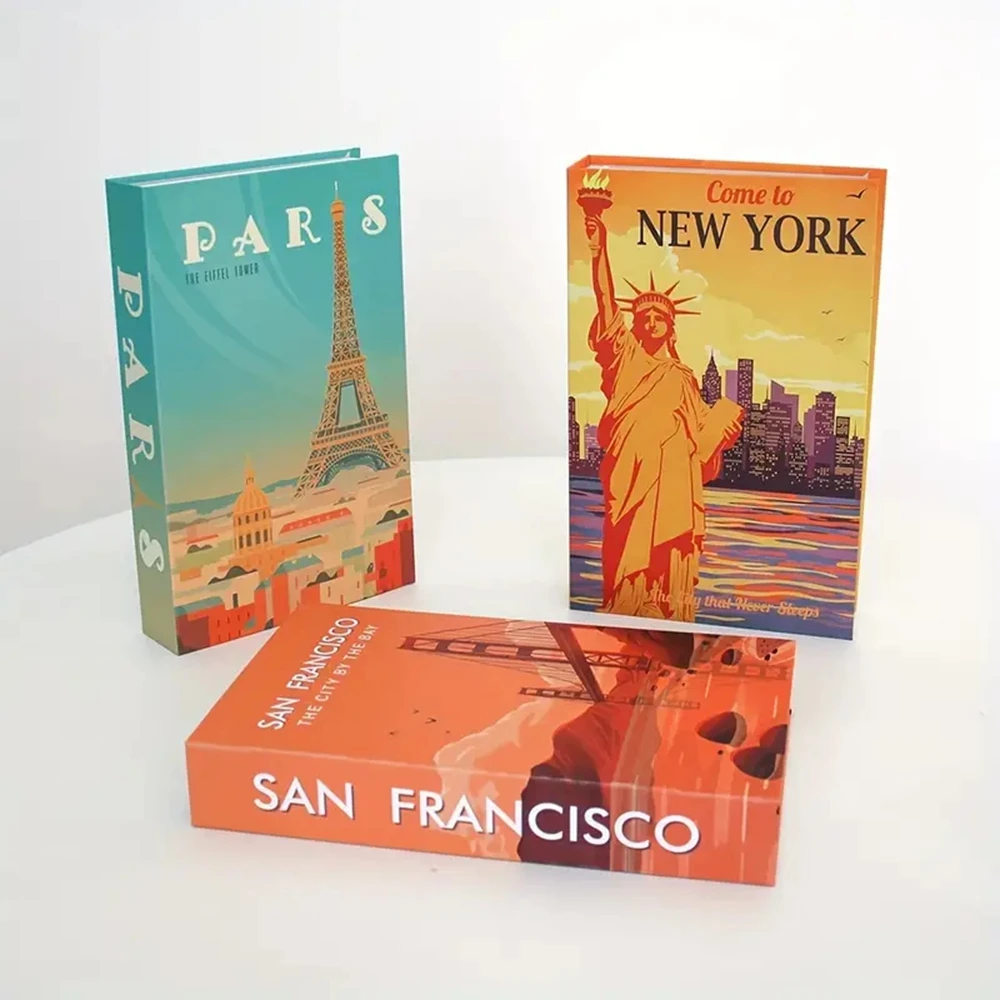Colorful City Series Fake Books for Rooms Modern Luxury Decorative Book Coffee Table Storage Box Interior Decor Items