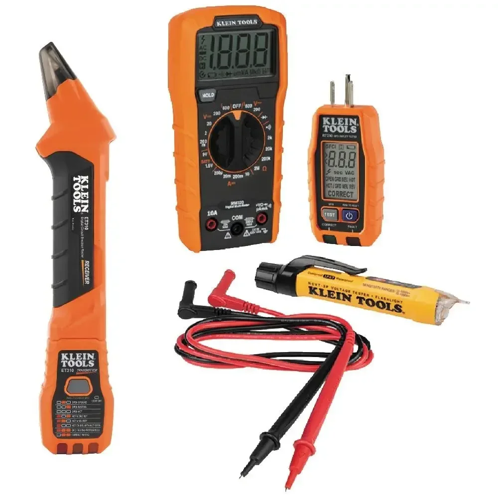 Klein Tools 80101 Home Tester Kit, GFCI-Steckdosen- und Steckdosentester, Multimeter, NCVT, Leistungsschalter-Finder, Leitungen, 6-teilig