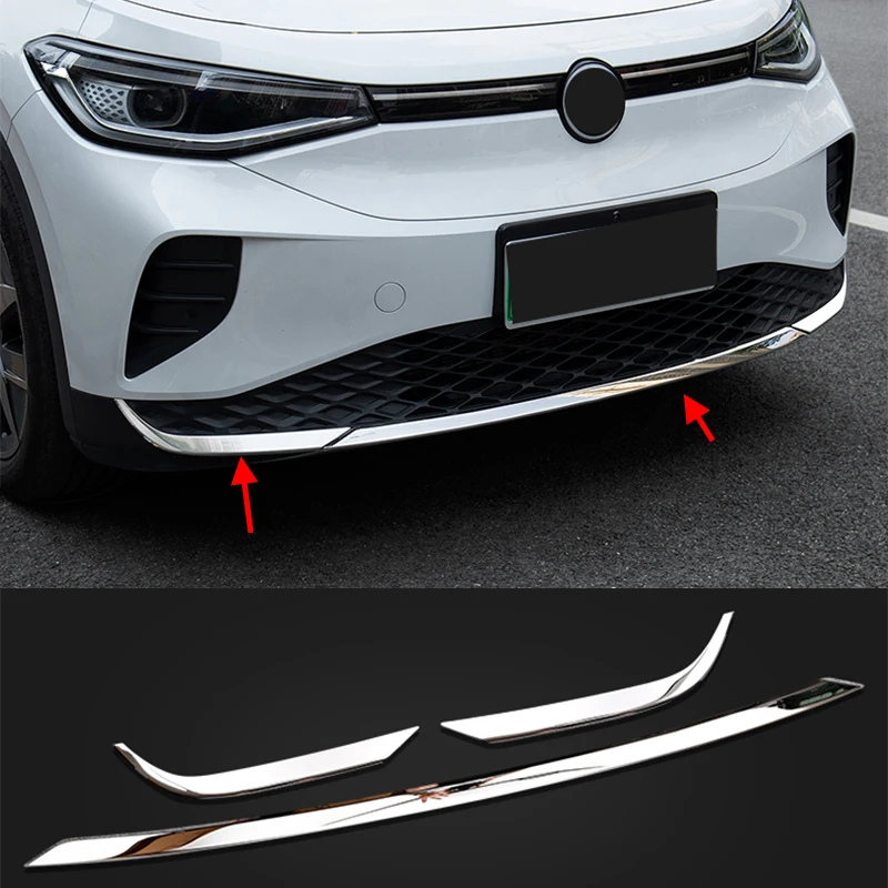 Accessories For Volkswagen ID.4 ID4 2021-2022 Stainless steel Chrome Front Bumper Protect Moulding Cover Trim 3PCS