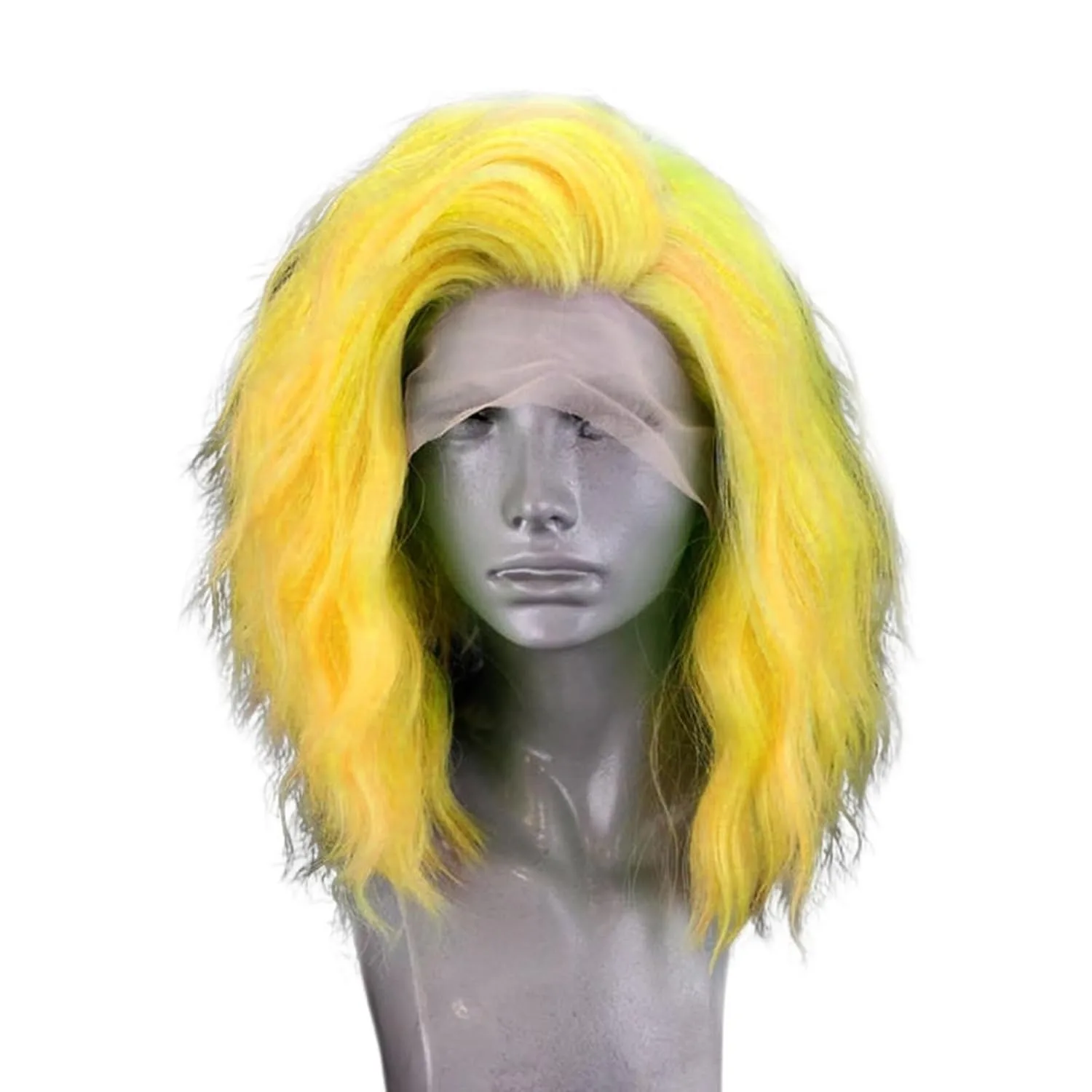 Yellow Wig Short Bob Hair Loose Wave Lace Front Wig 13X4 HD Synthetic And Blend Free Part Glueless Heat Resistant Daily Cosplay