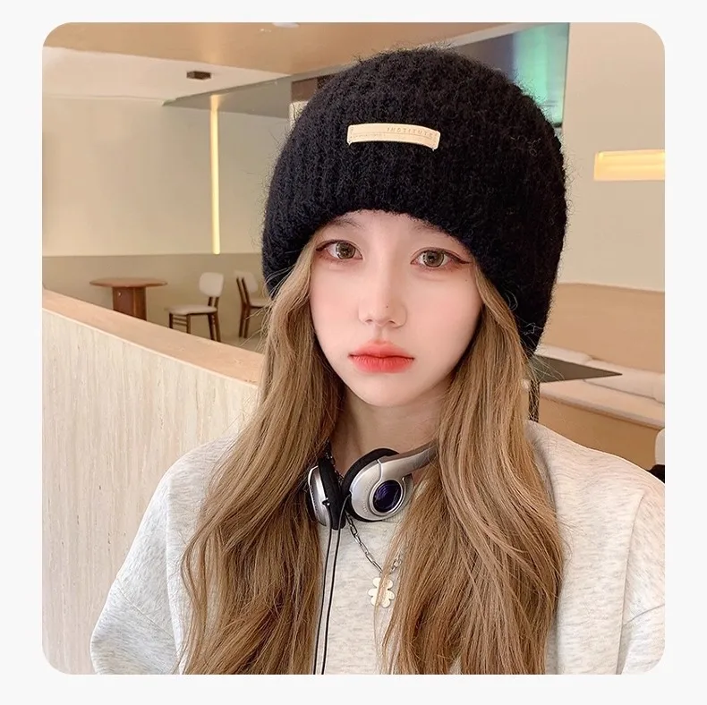 

Face-Flattering Slouchy Knit Beanie for Women - Korean Winter Warm Hat, Large Head Friendly & Versatile Daily Wear