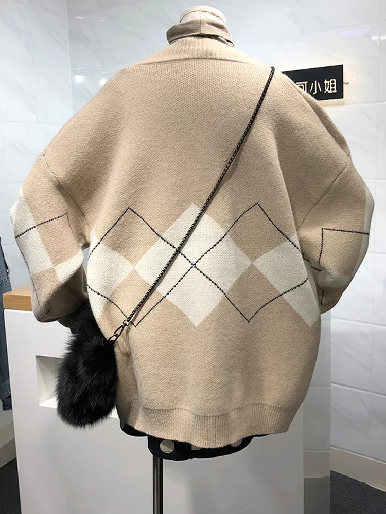 Autumn Long Sleeve Geometric Printing Knitted Cardigant Sweater Women Casual Loose Botton Women Sweaters Coat Winter Clothes