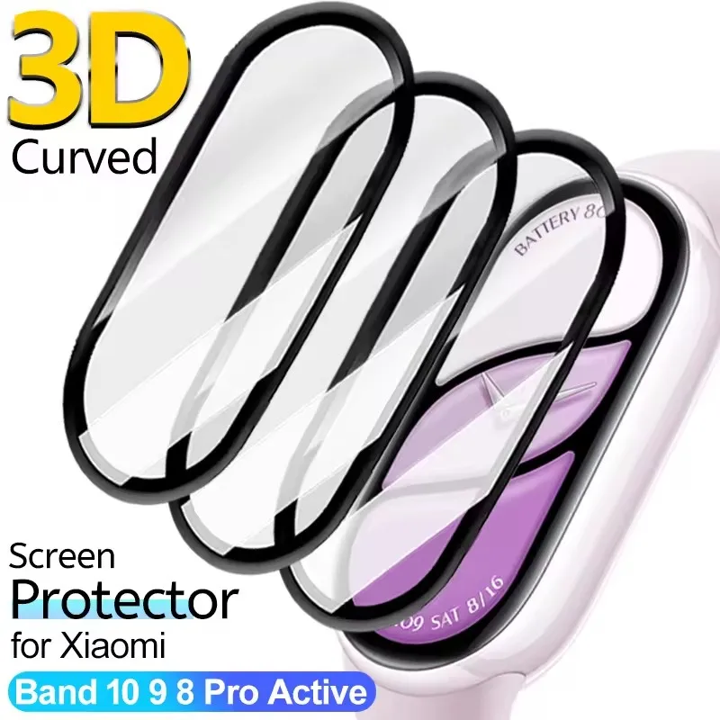Protetor de tela para xiaomi mi band 10 9 8 protetor curvo 3d cobertura ultra-hd filme anti-arranhões para mi band 10 9 8 pro ativo