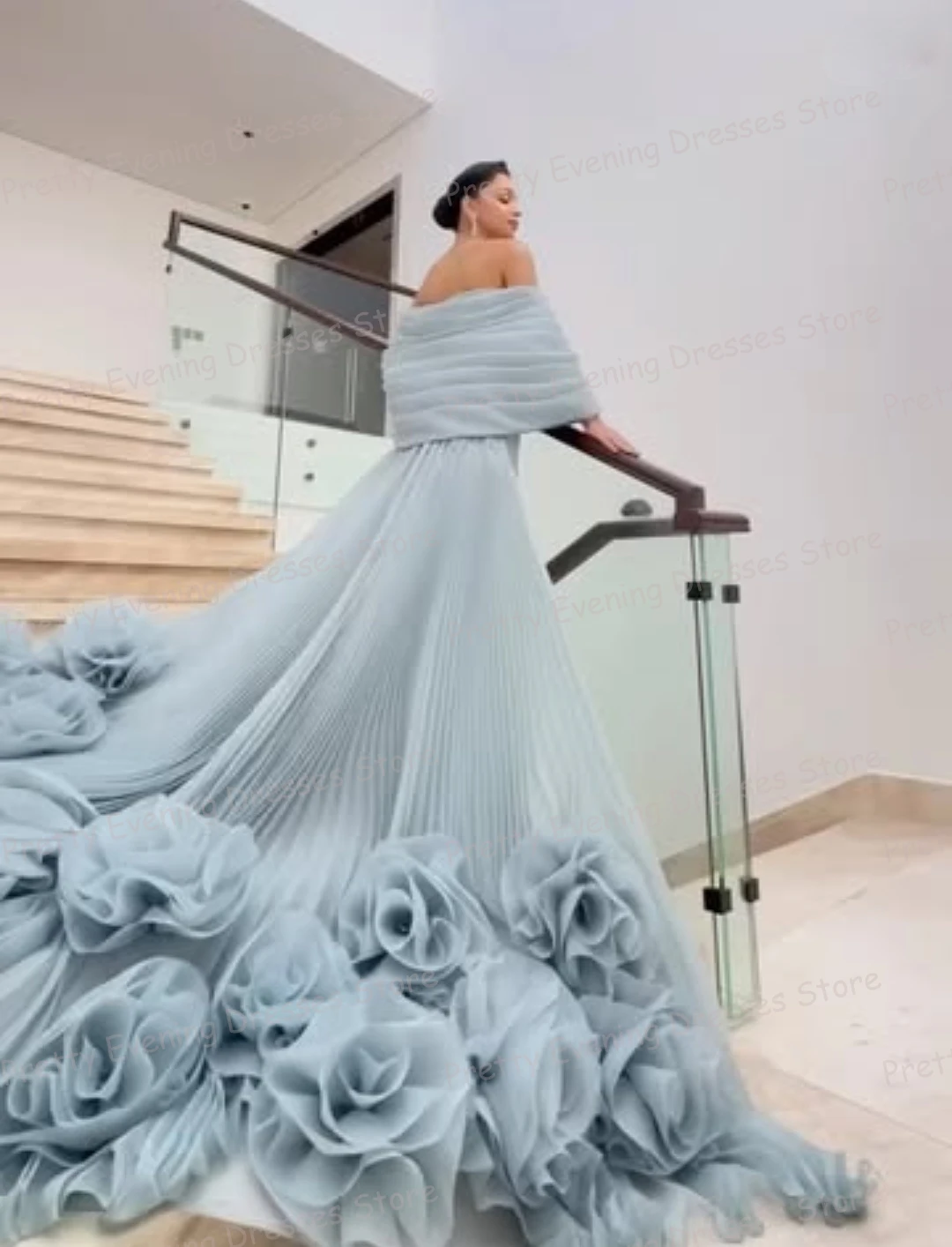 Luxury 3-D Flowers Evening Dresses Mermaid Woman Prom Gowns Sleeveless Backless Customized Fashion Vestidos De Novia Party Gala