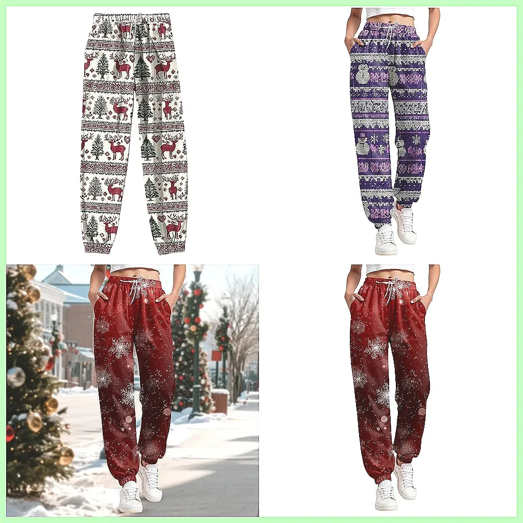 

Women's Christmas Print Sweatpants, Cotton Comfort, Elastic Waist & Drawstring Cuff Casual Sports Pants (Character Count: 78)