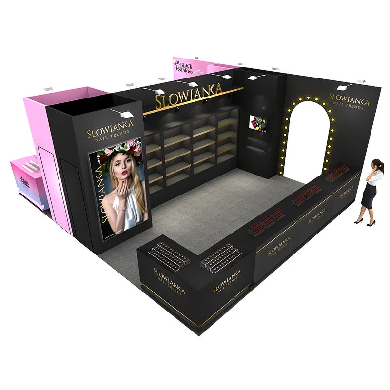 custom.Factory Direct High End Custom Wooden LED Luxury Beauty Store Quick Assembly Cosmetic Exhibition