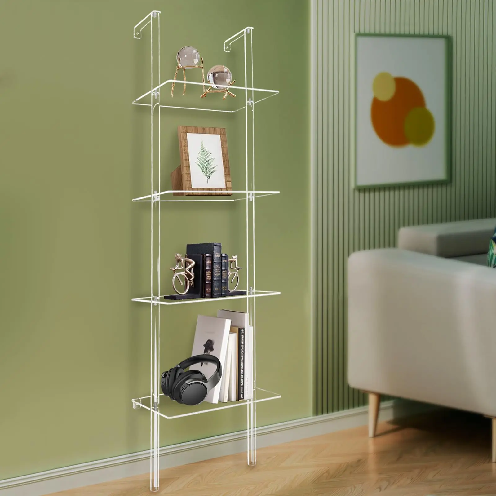 رف كتب أكريليك، رف كتب أكريليك شفاف مثبت على الحائط، رف كتب متعدد الطبقات #2