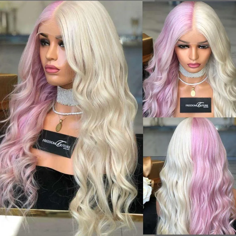 

WoodFestival Wigs For Women Synthetic Hair Long Wig Cosplay Pink Blonde Purple Black Blue Red Green Rainbow Wavy Ombre