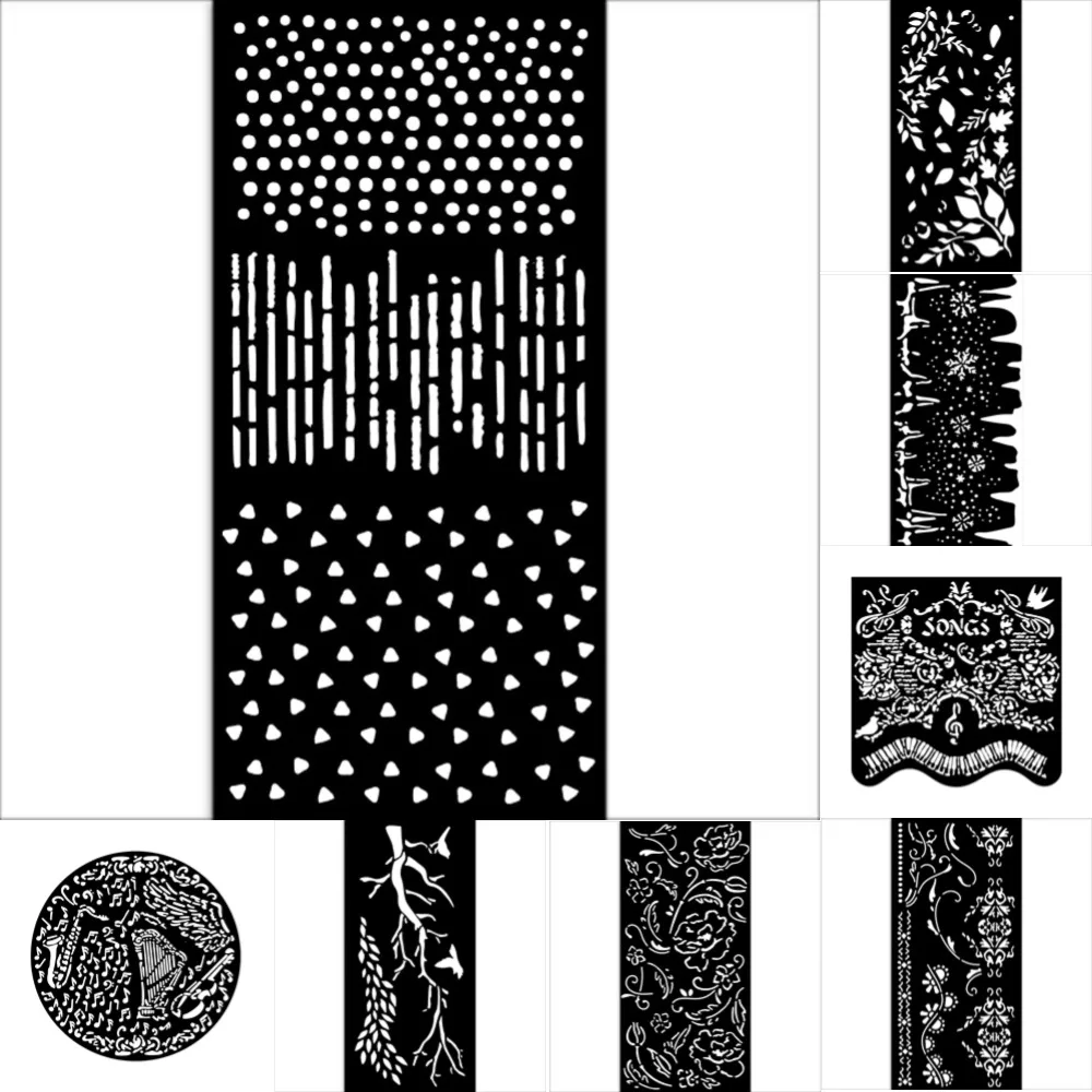 Stencils Pattern Graffiti Harps and flowers Drawing Tool Spray Painting Template DIY Window Scrapbooking Decor