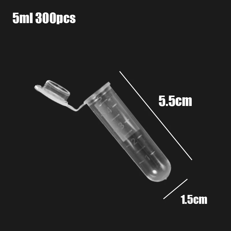 Tubo de ensayo de microcentrífuga de 5ML, contenedor de Vial de plástico transparente con tapa a presión para suministro de muestras de laboratorio, 300 unids/set