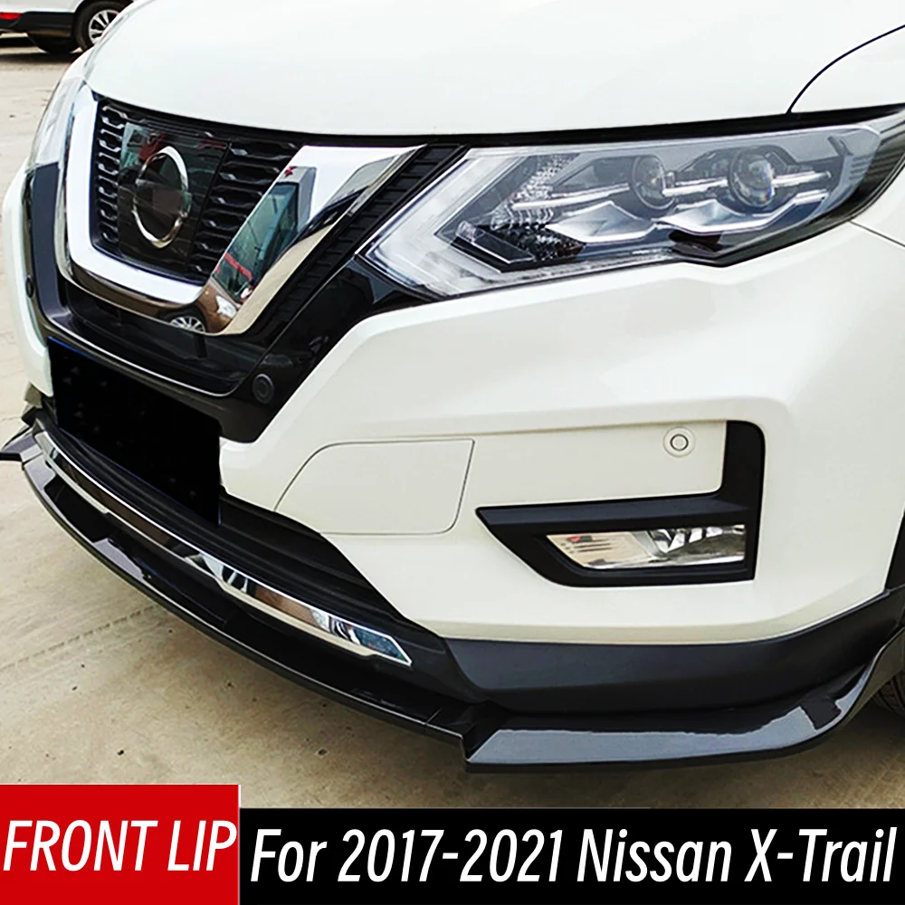 

For Nissan X-Trail 2017-2021 Front Bumper Lip Chin Deflector Protect Guard Decoration Modified Car Black Carbon Accessories Part