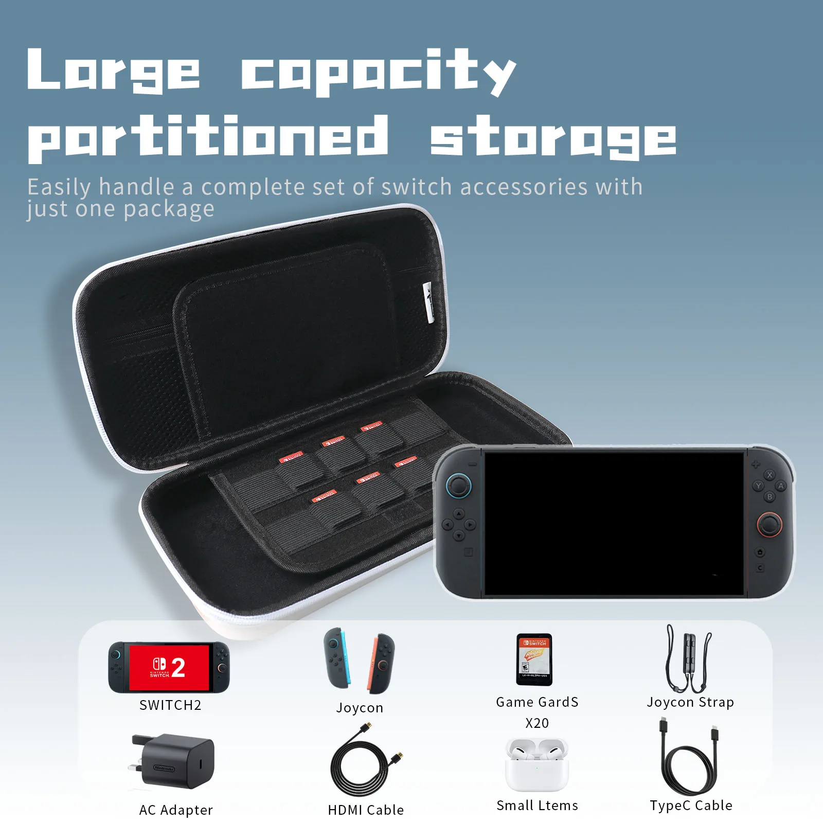 Travel Carrying Case for Switch 2 Handprint torage Bag Protective Bag Pouch With Game Card Slot PU Protective Case For Switch 2