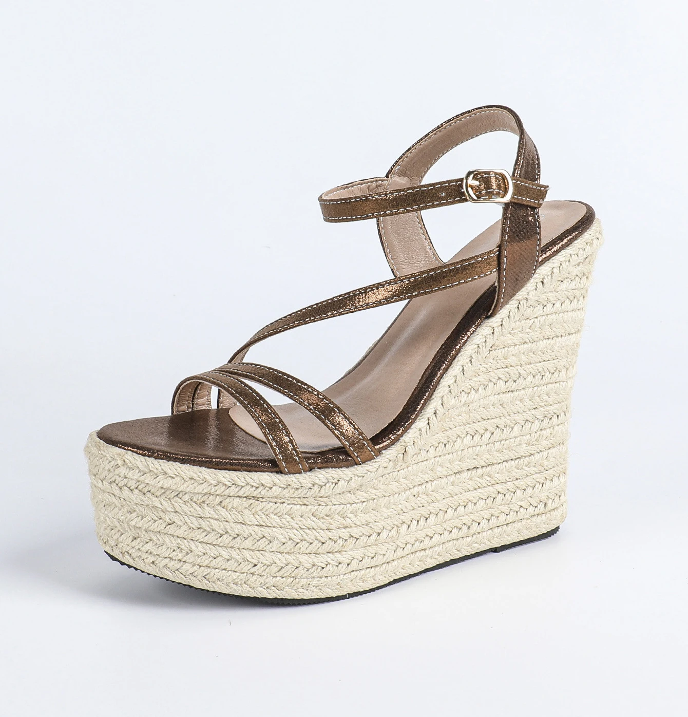 LIHUAMAO Sandalias con plataforma y suela de cuerda, zapatos de esparto, zapatos de tacón alto para mujer, sandalias con punta abierta y correa en el tobillo, zapatos informales