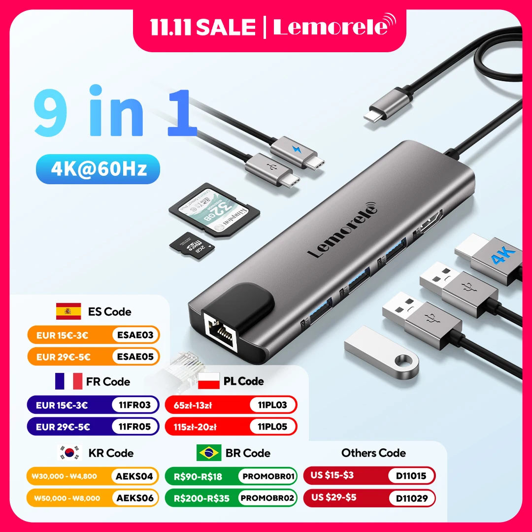 

USB-концентратор Lemorele, 4K, 30 Гц, USB 3,0, HDMI
