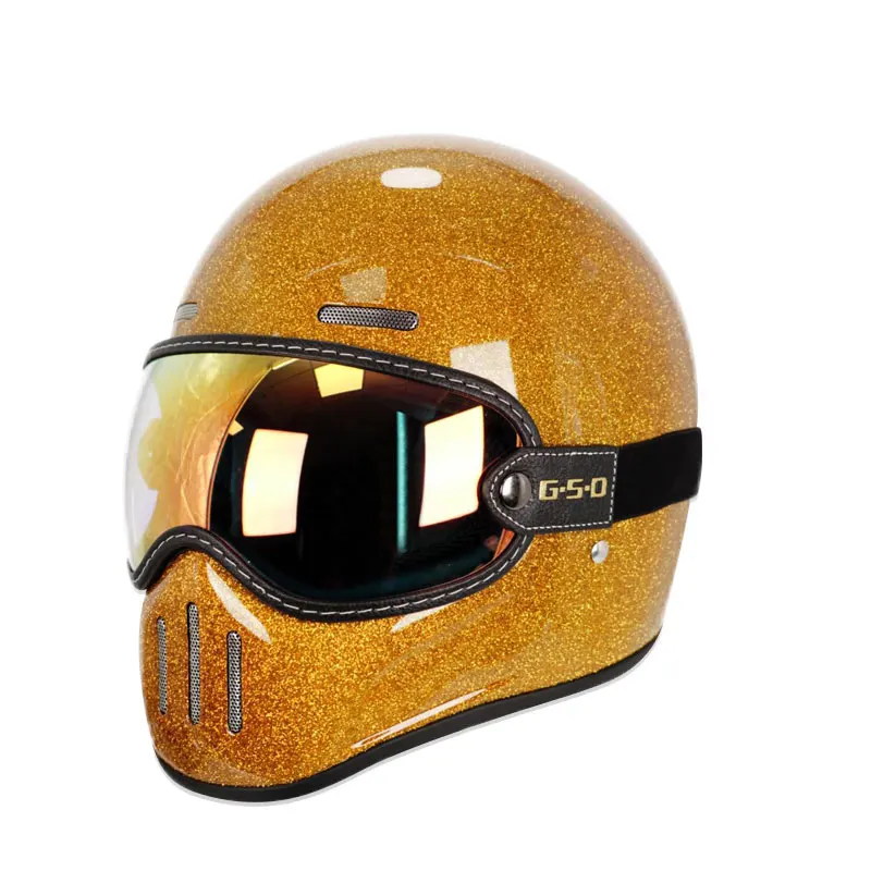 New Retro Fiberglass Full Face Helmet，Personality Lightweight Shell Locomotive Motorcycle Helmet With Wind Mirror Combination ﻿