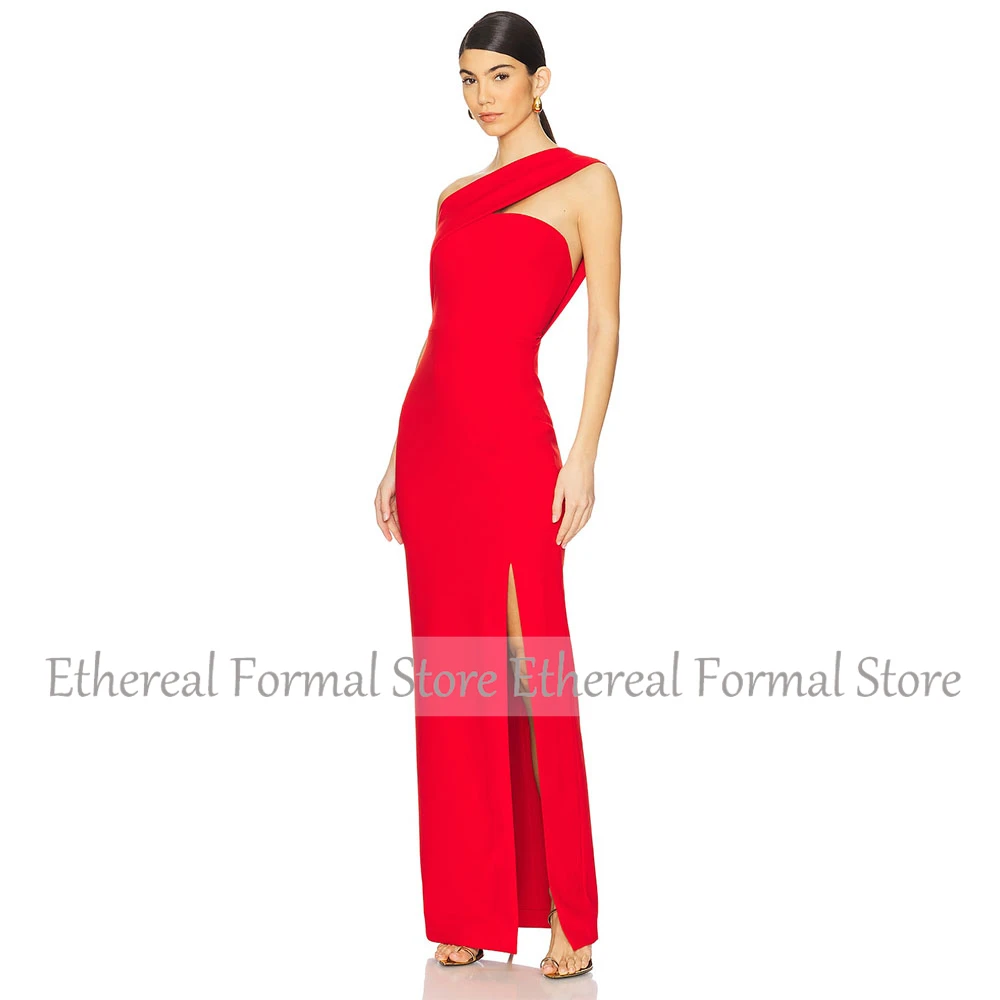 Mermaid Red Evening Dress For Wedding One Shoulder Women's Formal Prom Gown Sleeveless Party Dress Floor Length Simple Dress