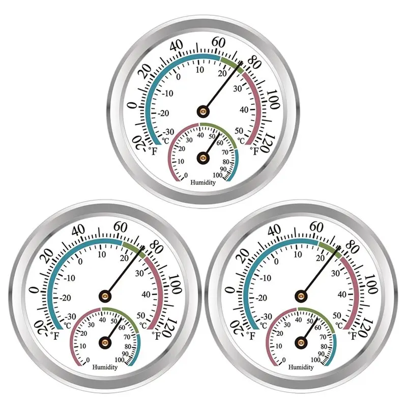 LLCS-Mini Analog Thermometer Hygrometer 2 In 1 For Home Office Wall Mount Temperature Humidity Monitor 3 Pack Silver Silver