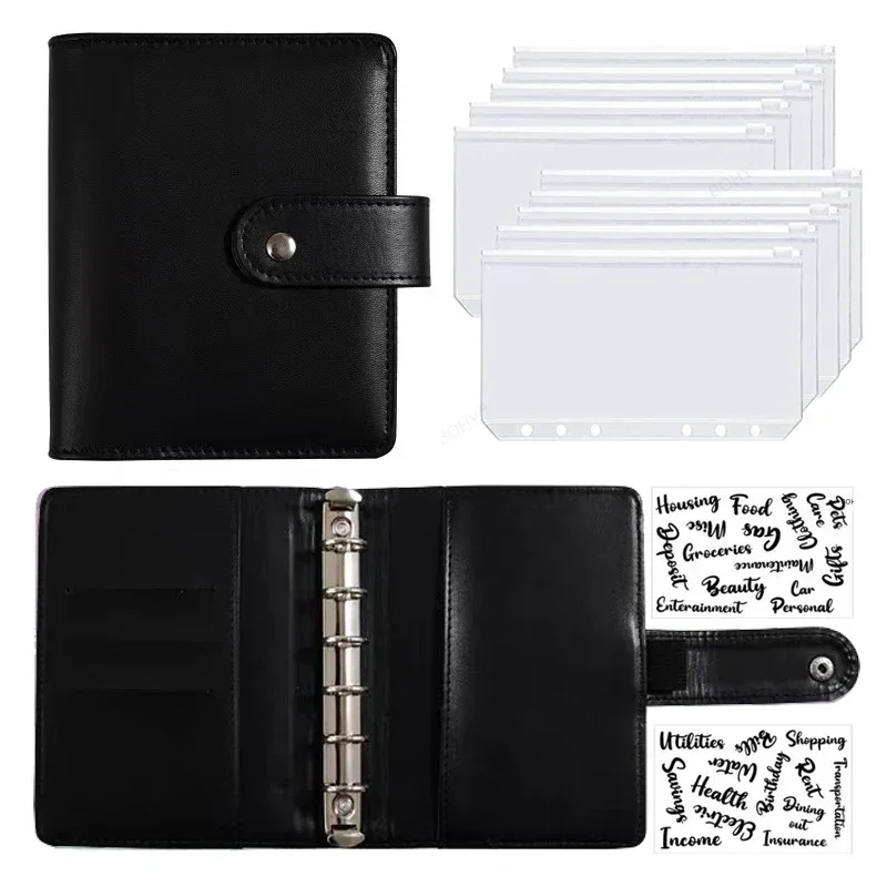 A7 PU Leather Budget Binder Notebook Cash Envelopes System Set with Binder Pockets For Money Budgets Saving Bill Organizer Gifts