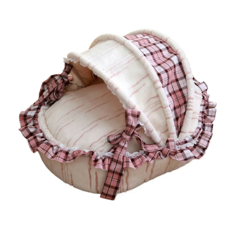 Semi-Enclosed Fleece-Lined Cat Bed | Winter Warm Pet Cradle to Boost Pet’s Sense of Security