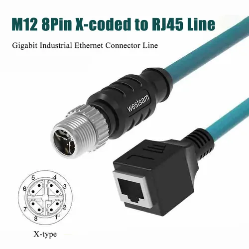 Cable conector Ethernet M12 de 8 pines x-code macho a RJ45, Cable de red de transmisión de datos Gigabit Industrial, línea de codificación tipo X de 8 pines