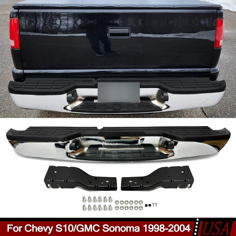 Rear Bumper For Chevorlet S10 GMC SONOMA 1998-2004 Rear Step Bumper Face Bars Assembly without Park Assist Sensor Hole Chrome