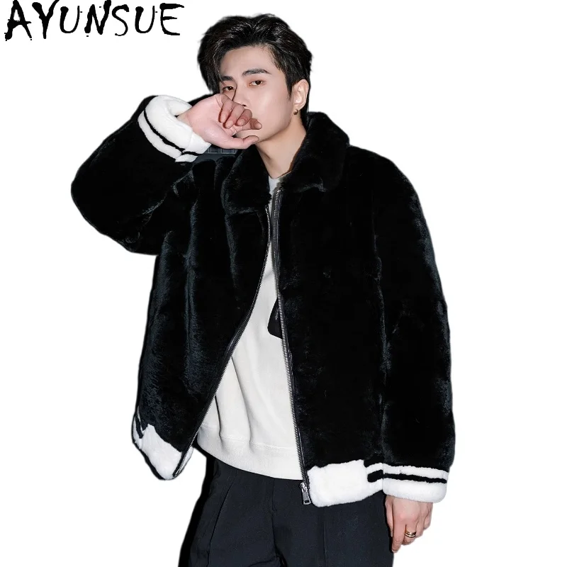 AYUNSUE New Imported Natural Rex Rabbit Fur Jacket for Men Autumn Winter High-end Real Fur Coat Man Luxury Fur Coats and Jackets