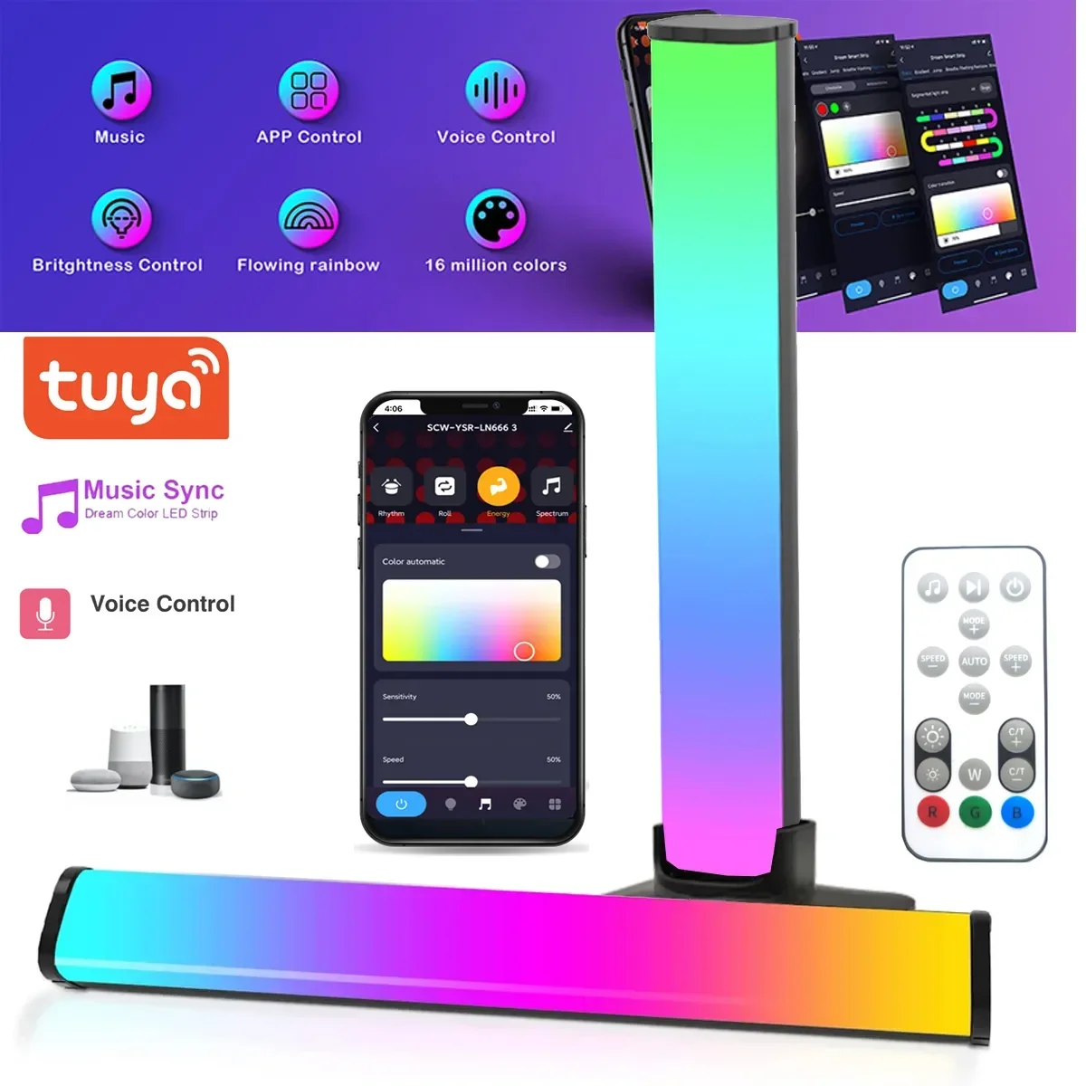 

USB Tuya WiFi Smart LED Bar RGBIC Atmosphere Light Music Sync TV Wall Computer Game Decoration Night Light for Alexa Google Home