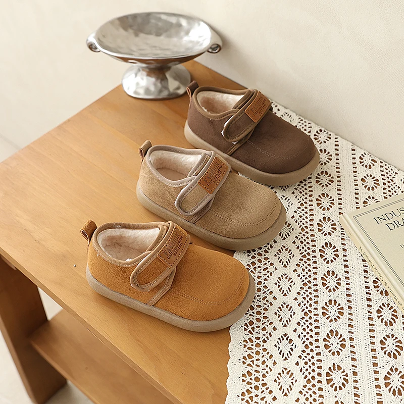 Kids Winter Cotton Shoes Warm Outdoor Boys Girls Causal Shoes Non-slip Simple Children's Fashion Thermal Plush Shoes Hook Loop