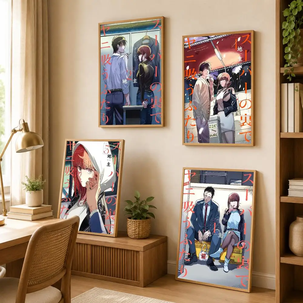 Smoking Behind the S-Supermarket with You Poster Stickers HD Painting Self-Adhesive Art for Bedroom Room Home Decor Wall Decals