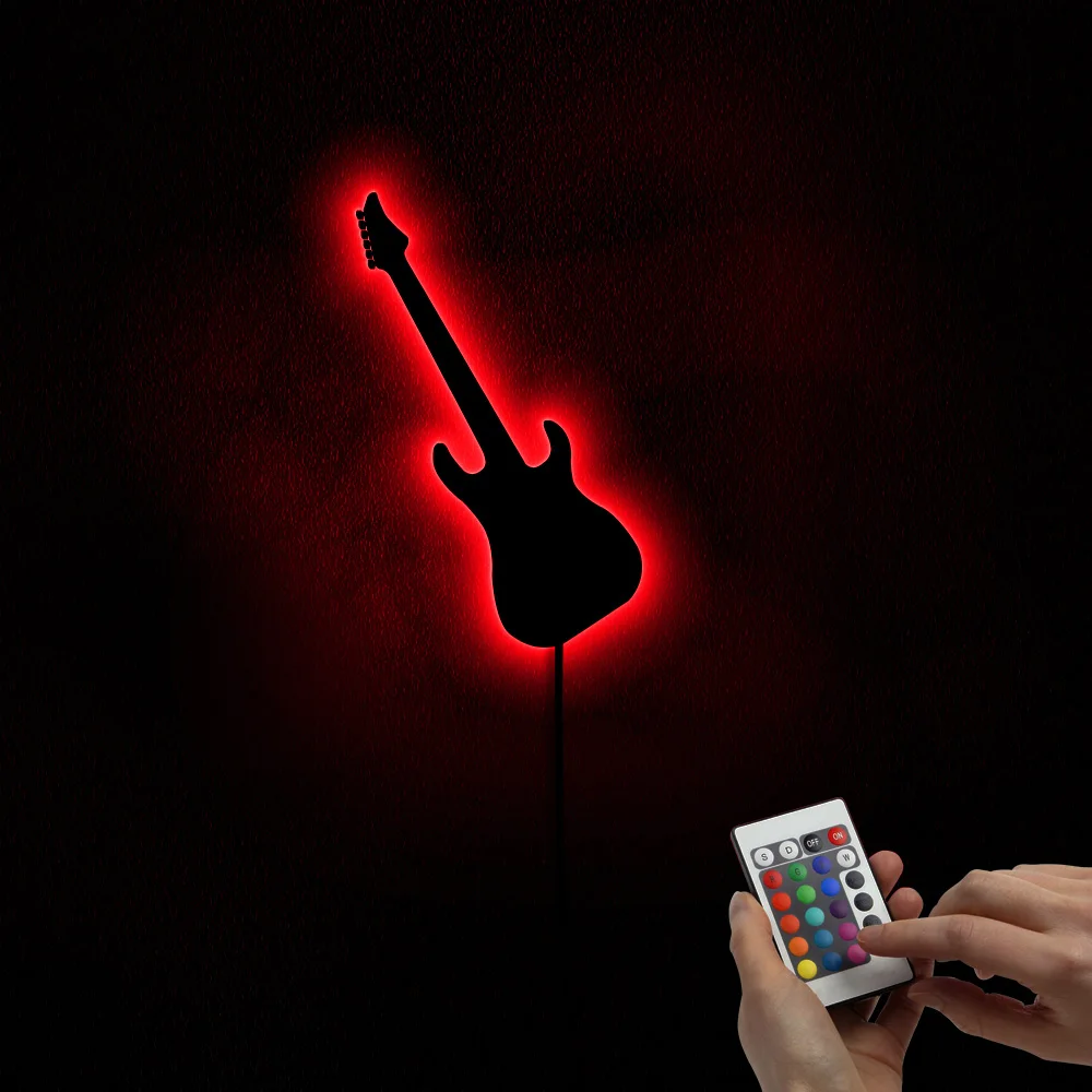Rocking Guitar LED Lighting Wall Mirror Decorative Rock'n'Roll Electronic Guitar Handmade Acylic Mirror For Music Room Studio