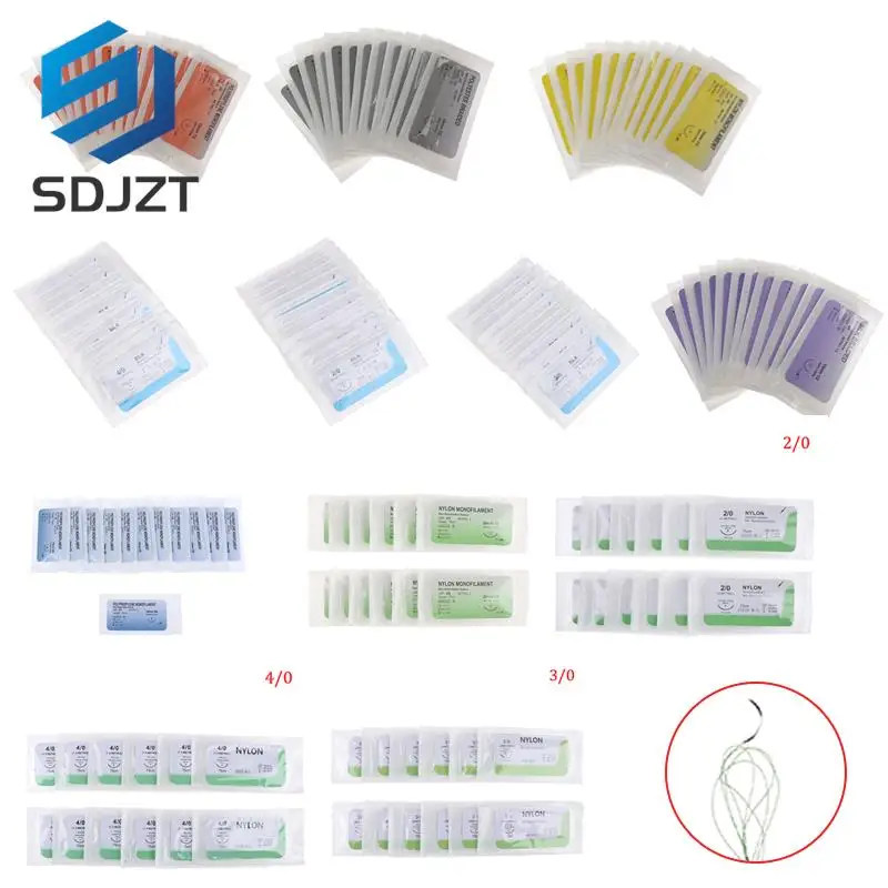 Hot 12Pcs 75cm Medical Needle Suture Nylon Polyester Thread Suture Practice Kit Teaching Demonstrations Exercises 2/0 3/0 4/0