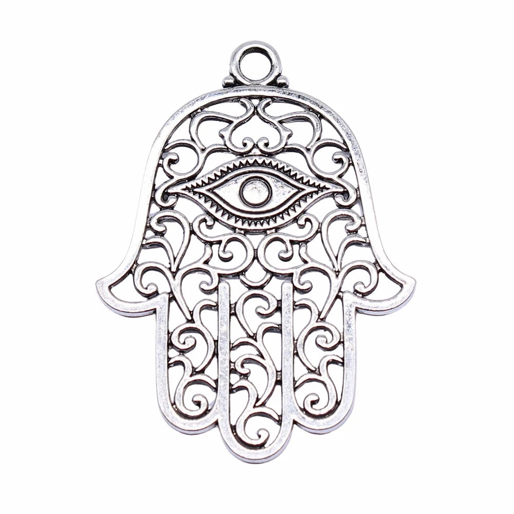 WYSIWYG 2pcs 59x43mm Antique Silver Color Eye Hand Charms Pendant For Jewelry Making DIY Jewelry Findings