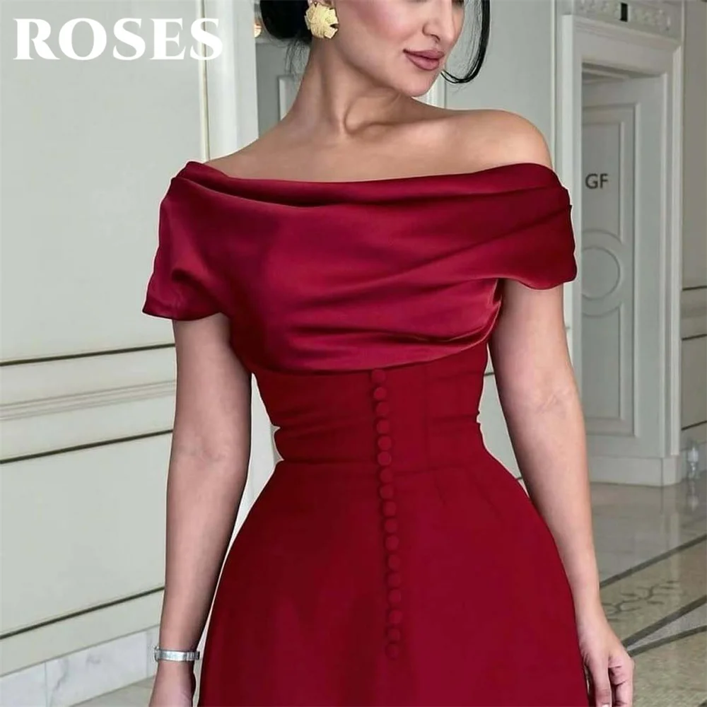 

ROSES Simple Red Prom Dress A-Line Celebrity Dress Off the Shoulder Women's Evening Dress Ruched Pleats Formal Gowns Customized