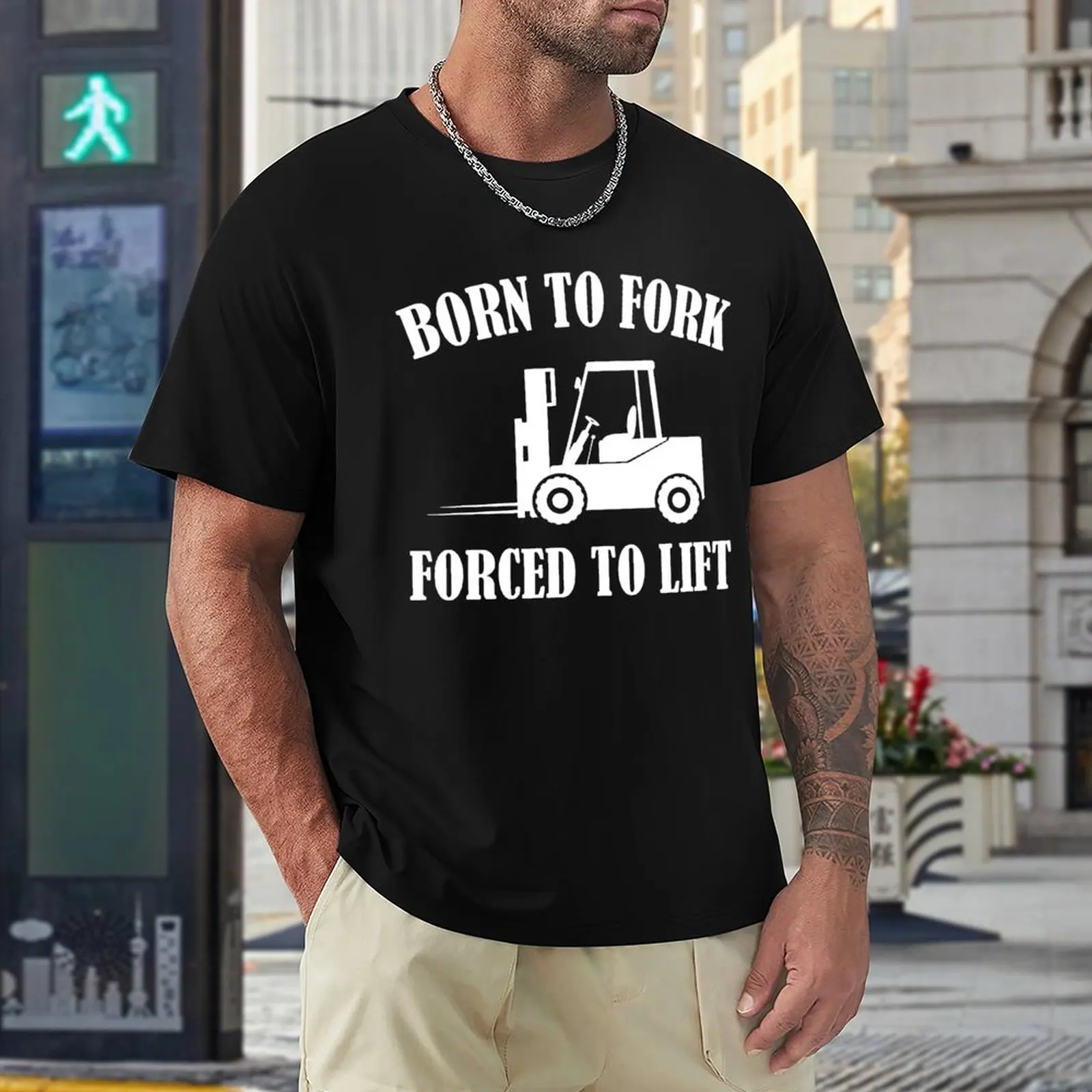 Born To Fork Forced To Lift Funny Forklift Operator Driver T-Shirt Blouse graphic t shirts Men's long sleeve t shirts