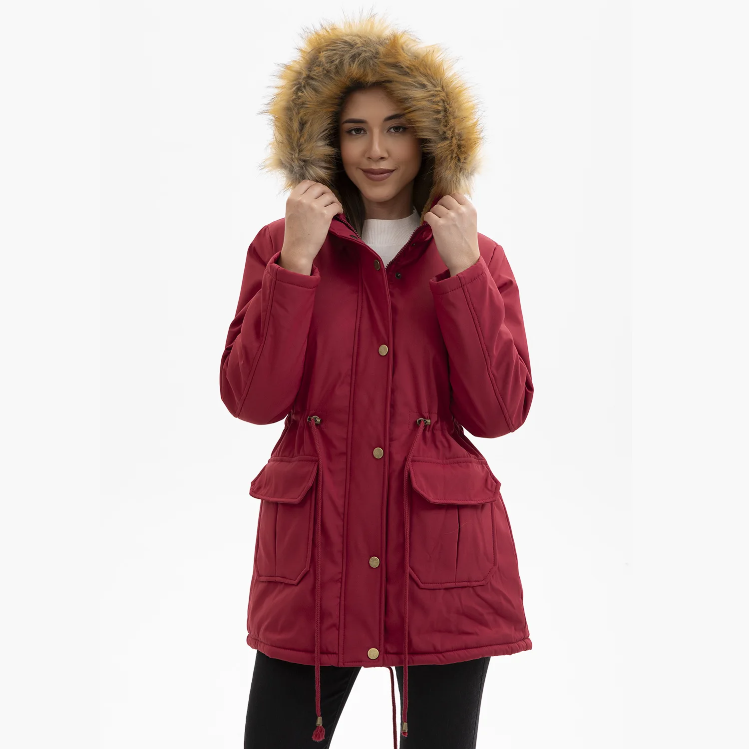 

2025 New Autumn and Winter Clothes Women Fleece Pie Overcomes Hooded with Fur Collar Medium and Long Thickened Parkas Women Coat