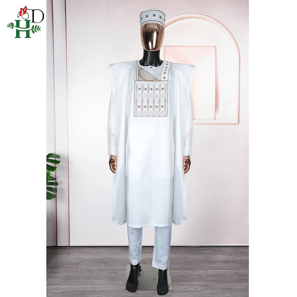 H&D 2025 African Traditional Clothes For Men Dashiki Outfit Robe Embroidery Tops Pants Suits Bazin Muslim Wedding Party Clothing