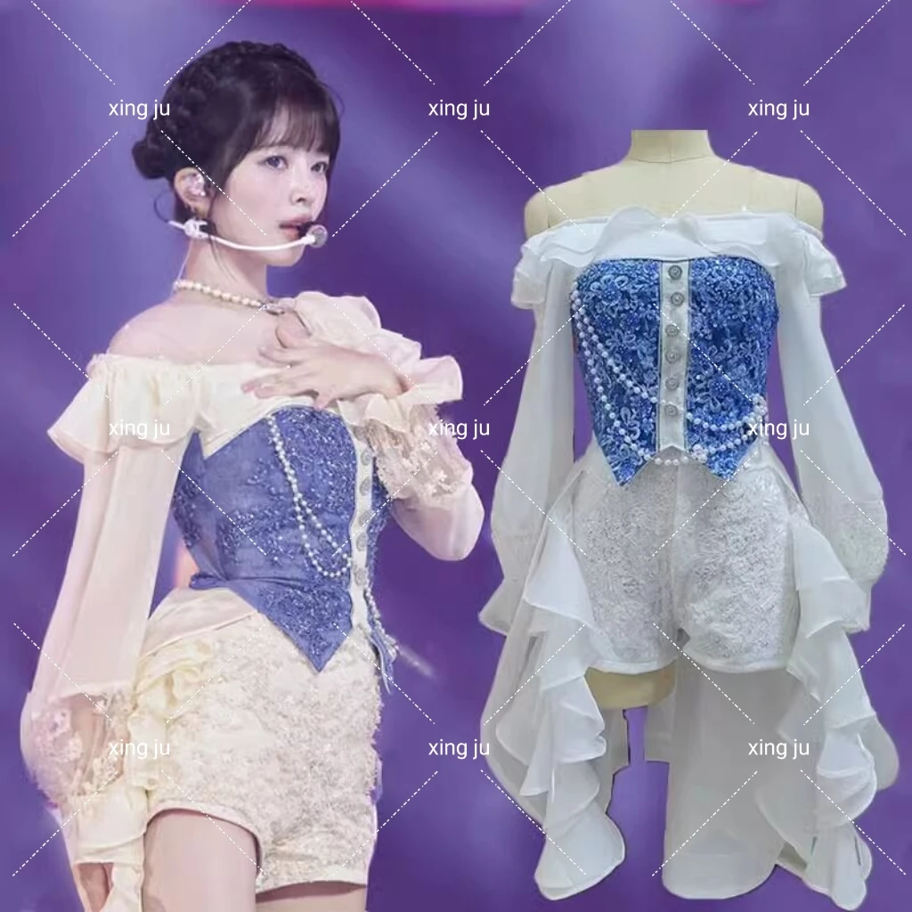 Korean Women Group Strapless Princess Dress Stage Performance Costumes Jazz Dance Clothing Nightclub Female Singer Kpop Clothes