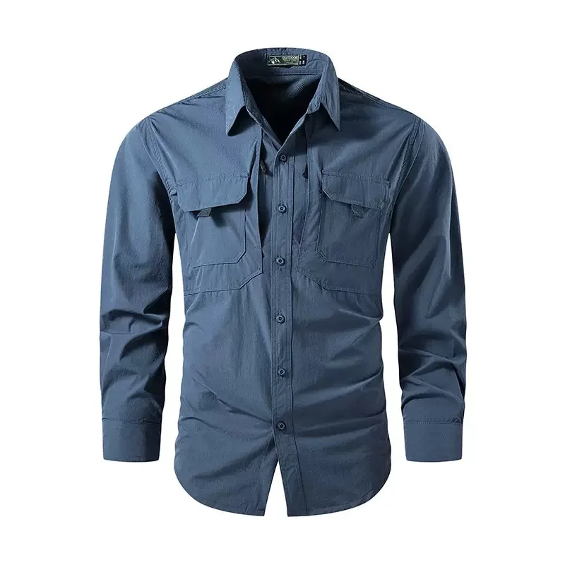 

Spring/Summer Fashion Solid Color Outdoor Sports Cargo Long Sleeve Shirt Men's Casual Loose Fit Plus Size American Style Shirt