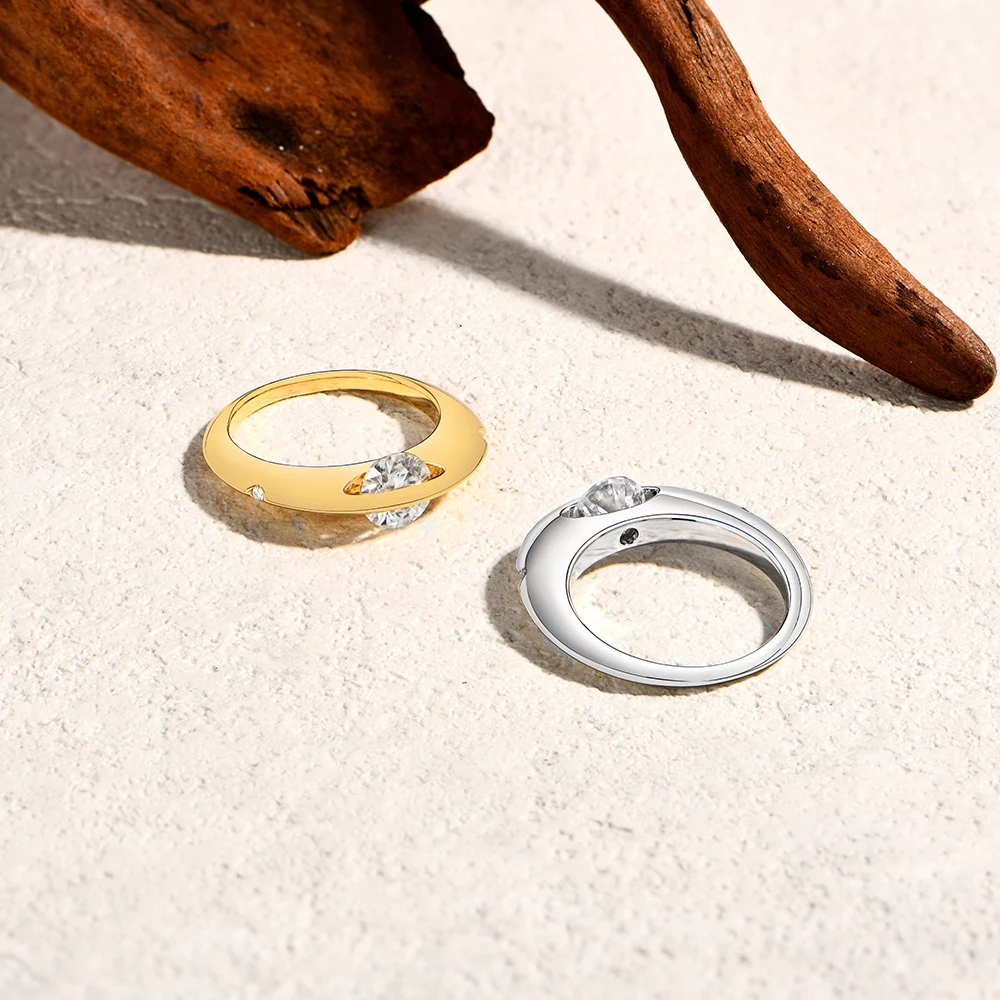 ATTAGEMS 360° Rotatable Moissanite Ring for Women Round Cut 1.0 CT D VVS1 s925 Silver Band Anxiety Rings Engagement Fine Jewelry